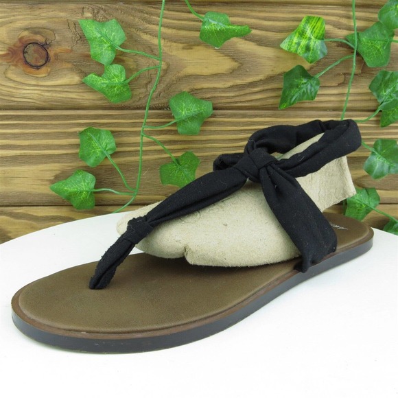 Sanuk Women Thong‎ Shoes Black Fabric Pull On Size 9 Medium (B, M) - Picture 1 of 6